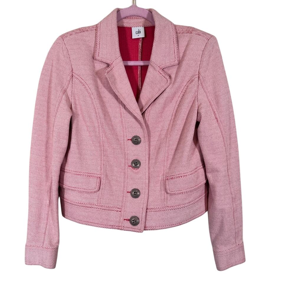 Cabi Red Cropped Blazer Jacket Womens M Holiday Business Casual Metal Buttons